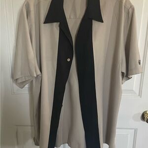 Cubavera Tan and Black Short Sleeve Shirt Jacket:Large